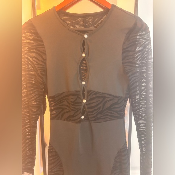 Sexy Black Zebra Sheer Sleeve Dress - Picture 5 of 9